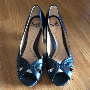 Sofft black leather peep toe heels